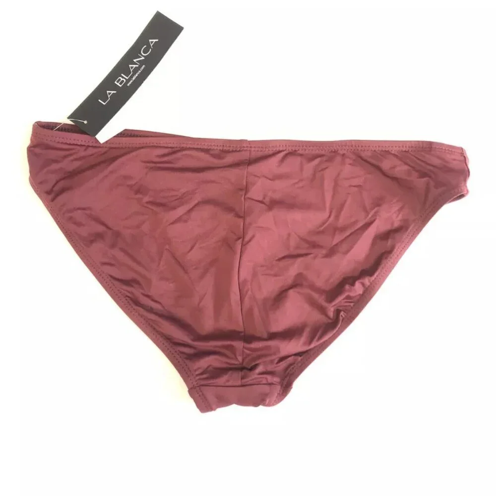 La Blanca, Women’s Island Goddess Solid Hipster Burgundy Bikini Bottom, Size 8
